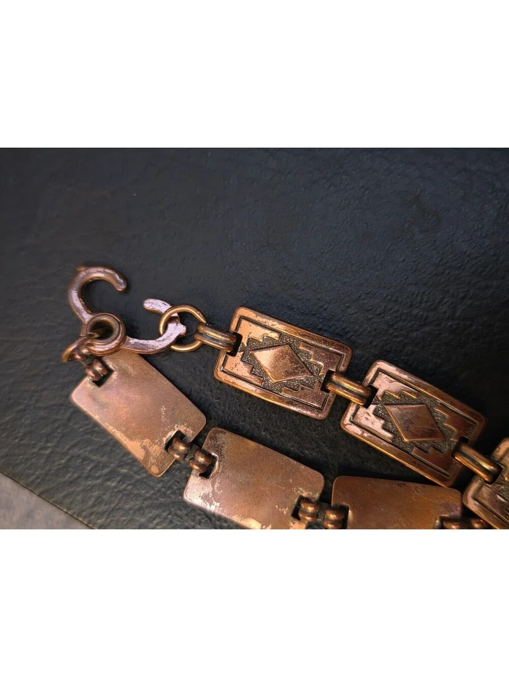 Vintage Copper Southwestern Geometric Diamond Panel Link Bracelet 7